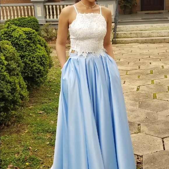 White and baby blue prom dress - Picture 3 of 3
